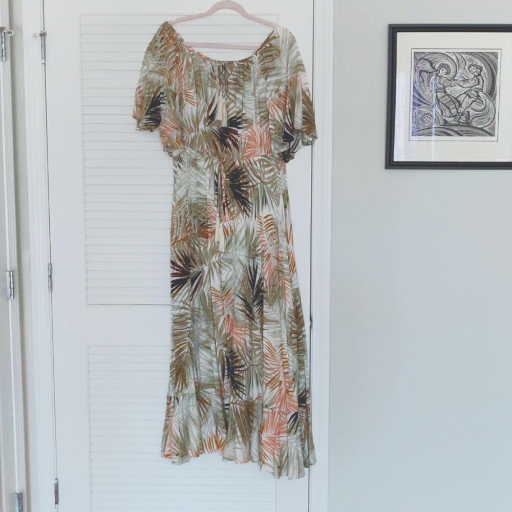 Versatile Palm Print Maxi Dress XL